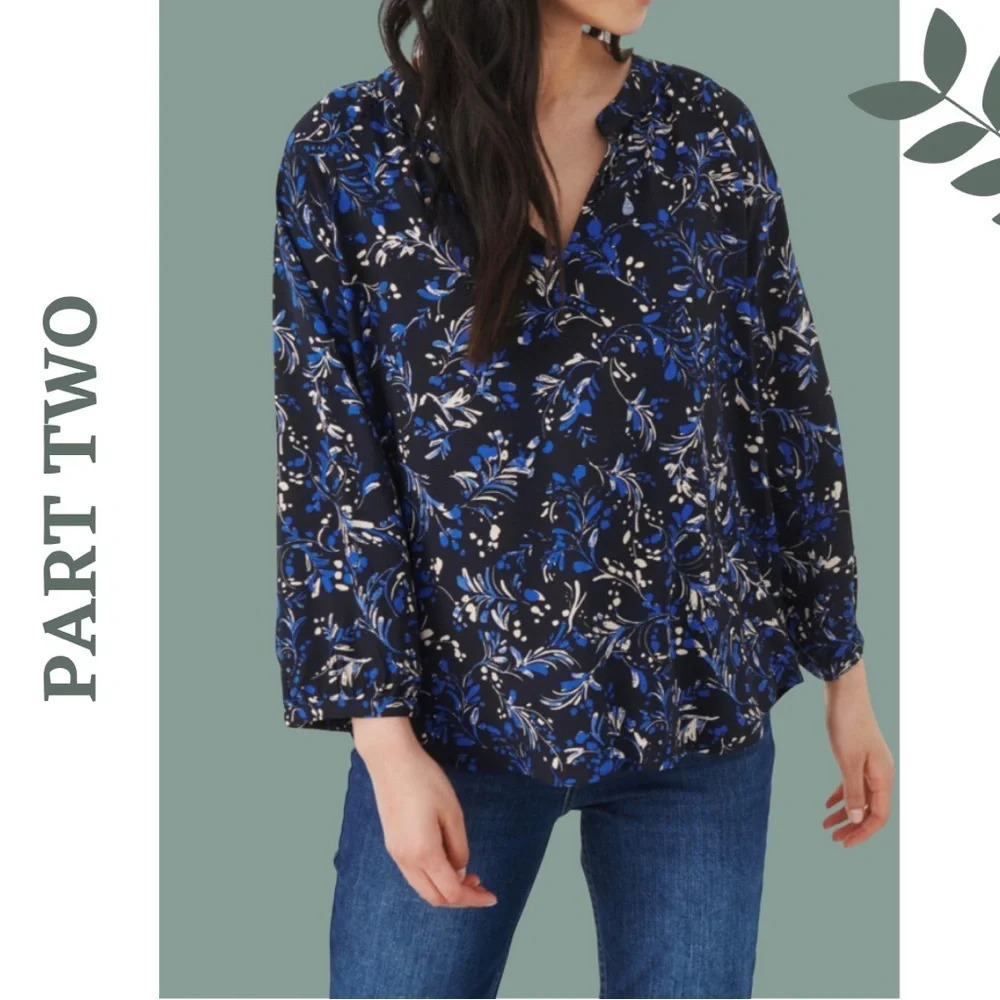 Part Two Milean Blouse Blue Black
Long Sleeve Print  Size 10